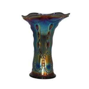 Antique Imperial Carnival Glass Vase Electric Blue/Purple Iridescent Carnival 8'